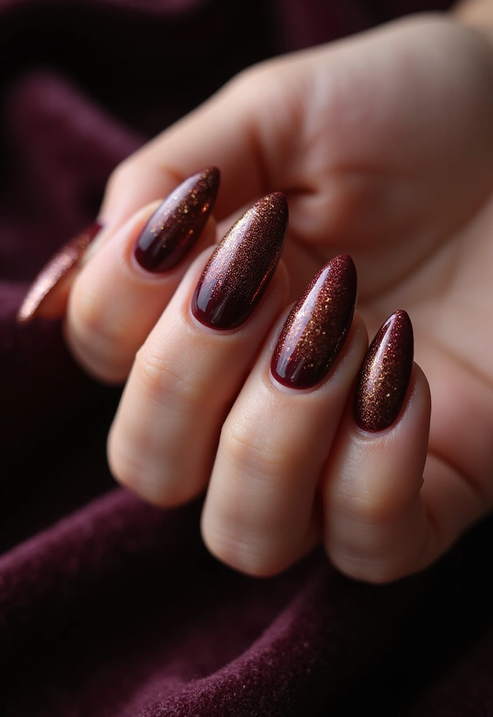 29 Almond Aura Nail Ideas to Try This Season - 7. Rich Burgundy with Gold