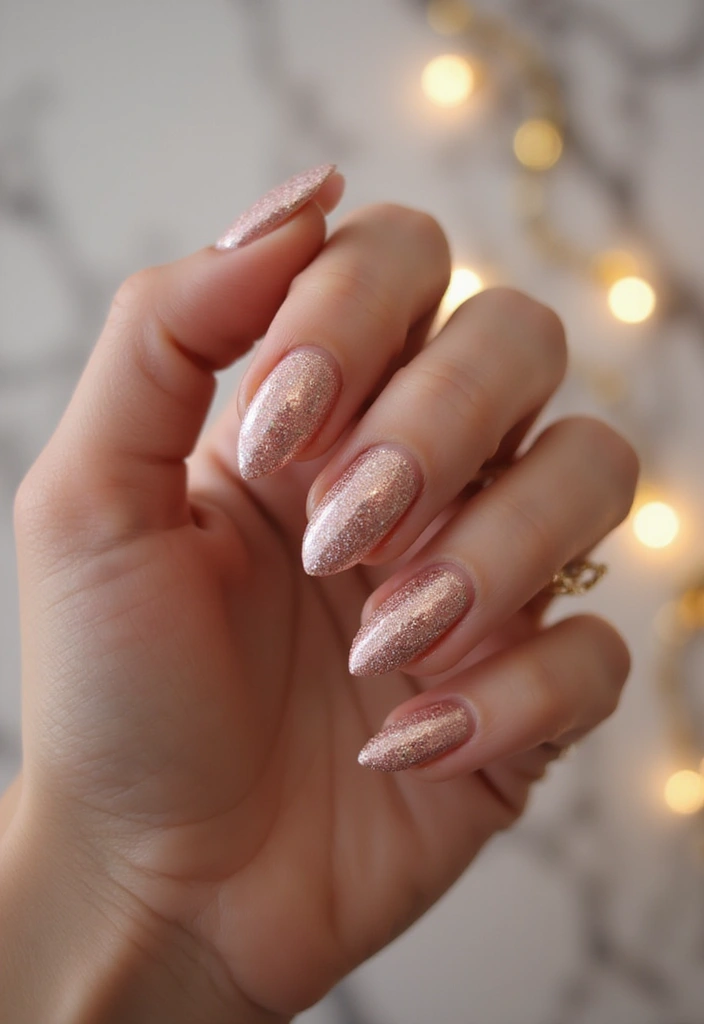 29 Almond Aura Nail Ideas to Try This Season - 8. Glittering Rose Gold