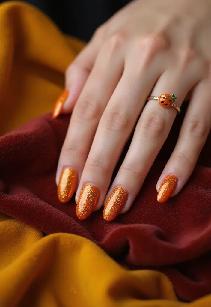 29 Cozy Fall Pumpkin Nail Ideas to Try This October - 12. Pumpkin Glitter Gradient