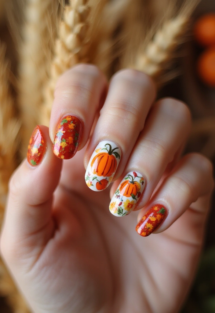 29 Cozy Fall Pumpkin Nail Ideas to Try This October - 14. Harvest Festival Theme