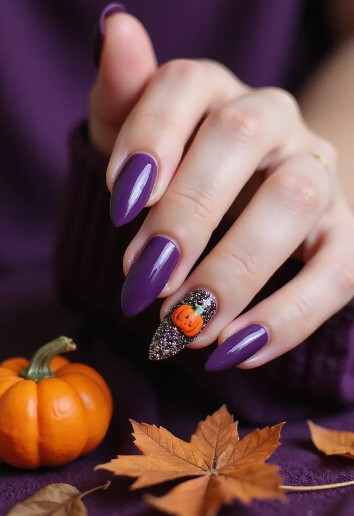 29 Cozy Fall Pumpkin Nail Ideas to Try This October - 18. Purple Pumpkin Designs