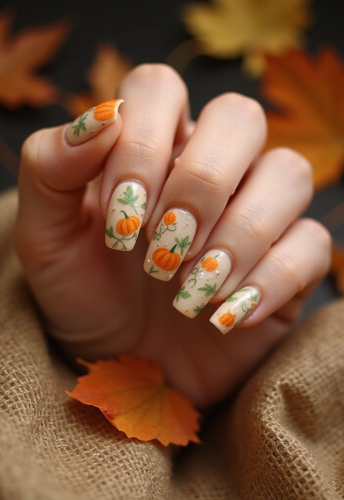 29 Cozy Fall Pumpkin Nail Ideas to Try This October - 20. Vintage Pumpkin Designs