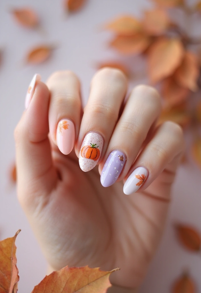29 Cozy Fall Pumpkin Nail Ideas to Try This October - 21. Pastel Pumpkin Nail Art