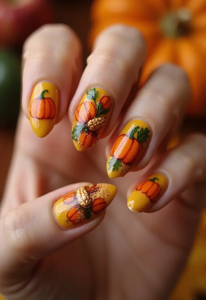 29 Cozy Fall Pumpkin Nail Ideas to Try This October - 23. Pumpkin Cornucopia