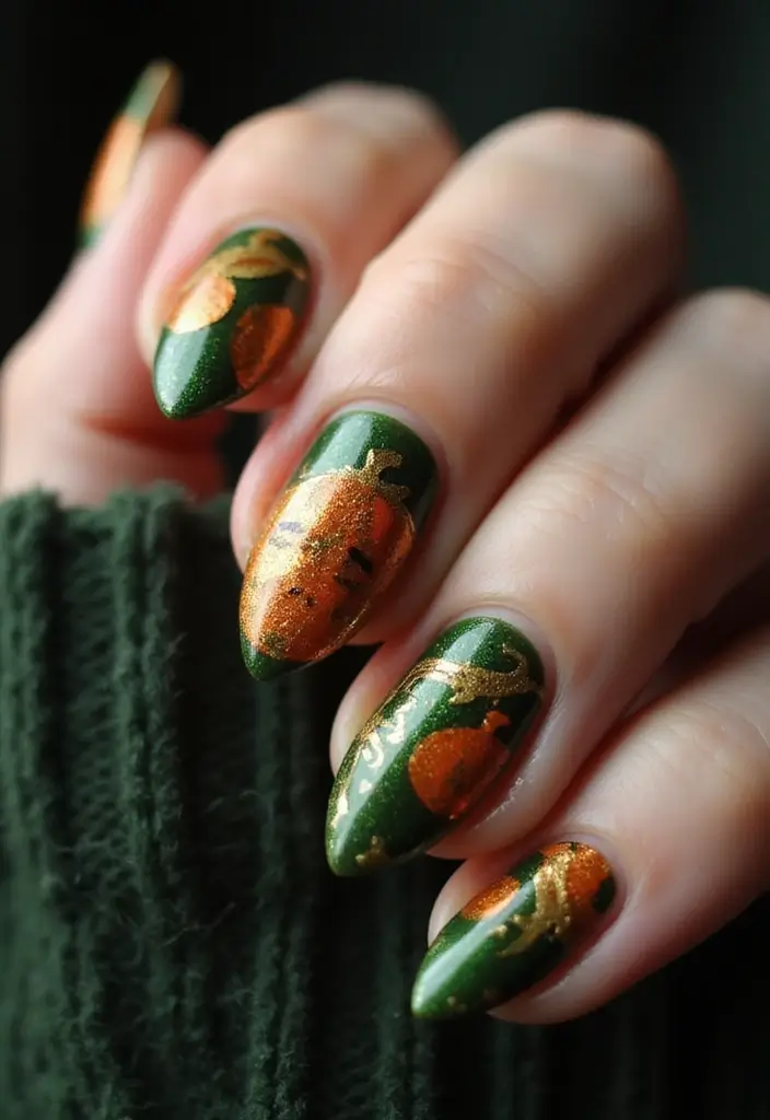 29 Cozy Fall Pumpkin Nail Ideas to Try This October - 24. Enchanted Pumpkin Forest
