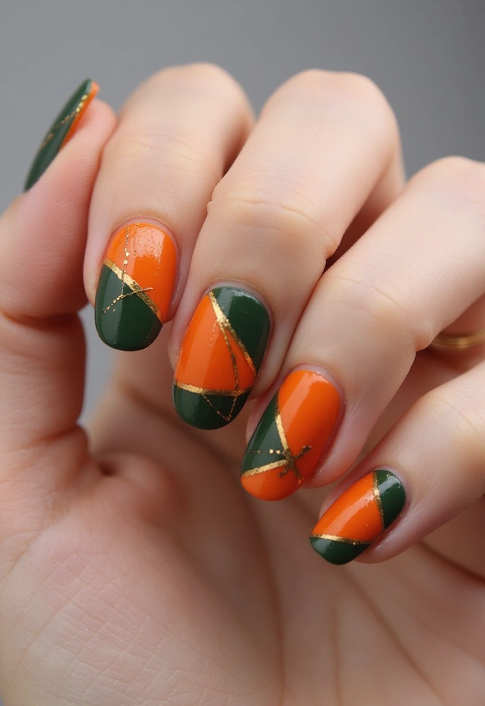 29 Cozy Fall Pumpkin Nail Ideas to Try This October - 25. Pumpkin Geometric Designs
