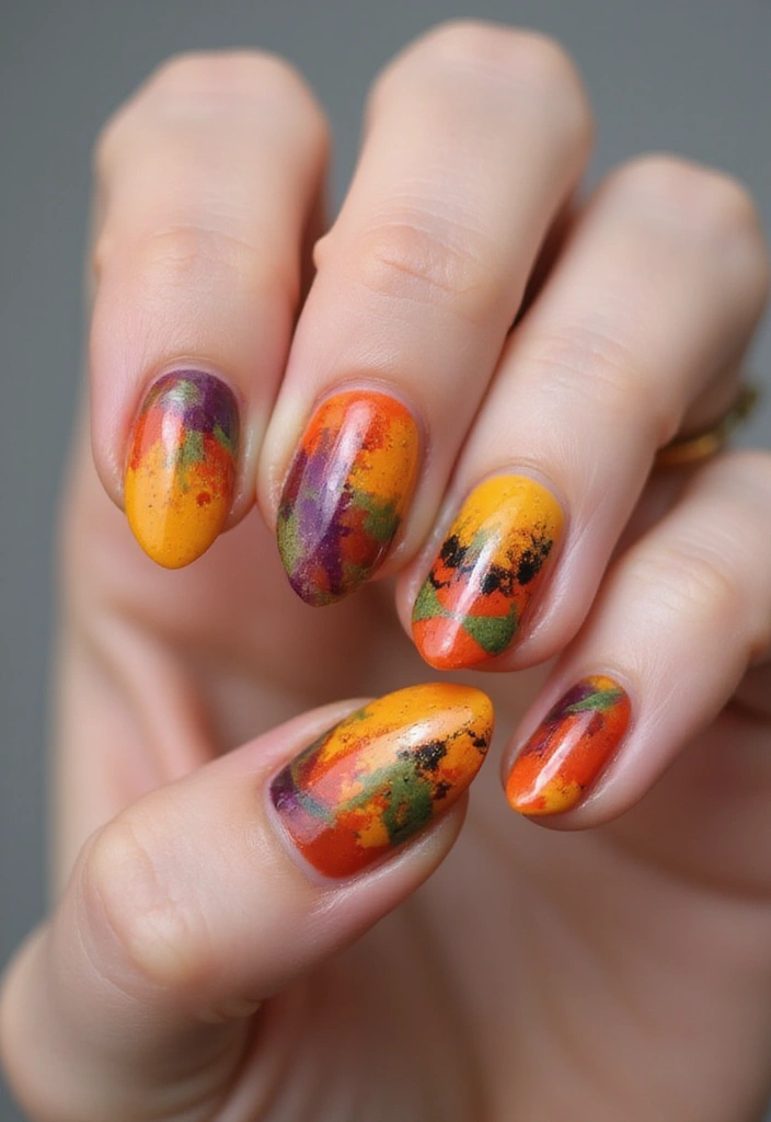 29 Cozy Fall Pumpkin Nail Ideas to Try This October - 26. Pumpkin Watercolor Graffiti