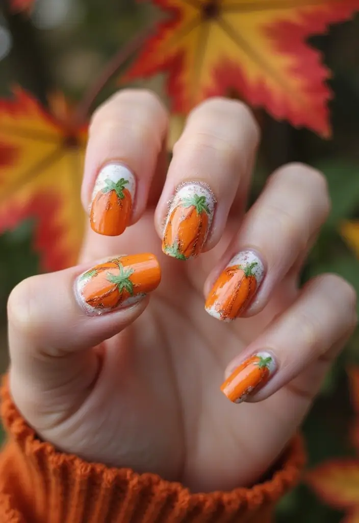 29 Cozy Fall Pumpkin Nail Ideas to Try This October - 4. Pumpkin Patch Scene