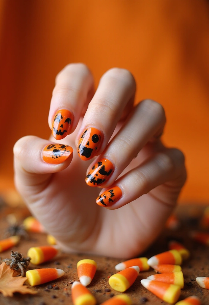 29 Cozy Fall Pumpkin Nail Ideas to Try This October - 9. Pumpkin Faces