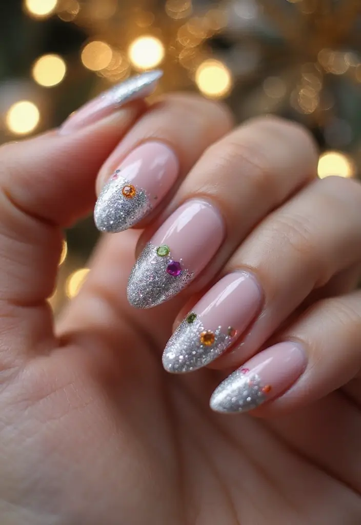 29 Festive Holiday Jewels: Nail Art for Every Party - 13. Glittered Tips with Jewels