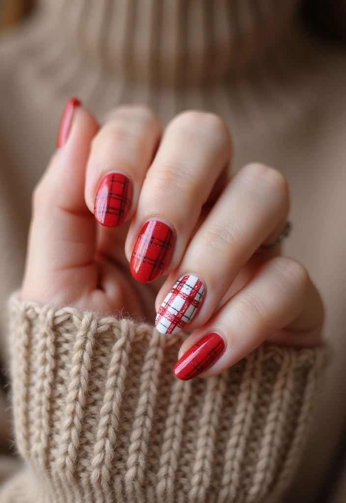 29 Festive Holiday Jewels: Nail Art for Every Party - 14. Cheerful Plaid