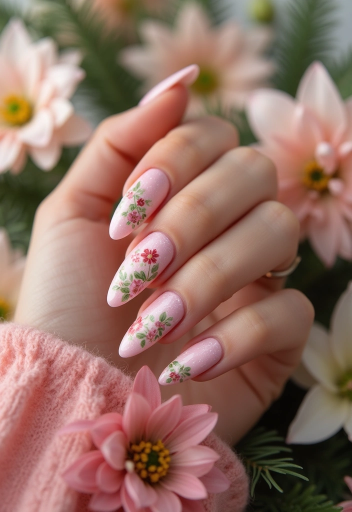29 Festive Holiday Jewels: Nail Art for Every Party - 18. Holiday Floral