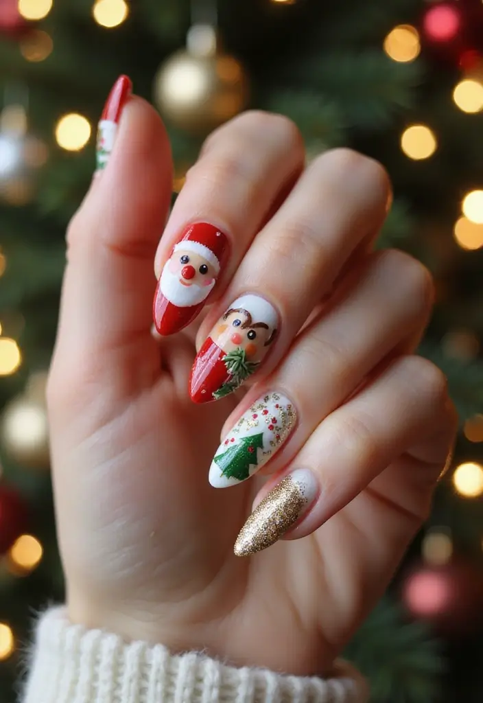 29 Festive Holiday Jewels: Nail Art for Every Party - 22. Santa’s Helper
