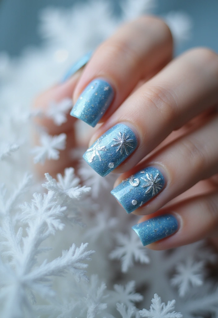 29 Festive Holiday Jewels: Nail Art for Every Party - 24. Icy Blue Sparkle
