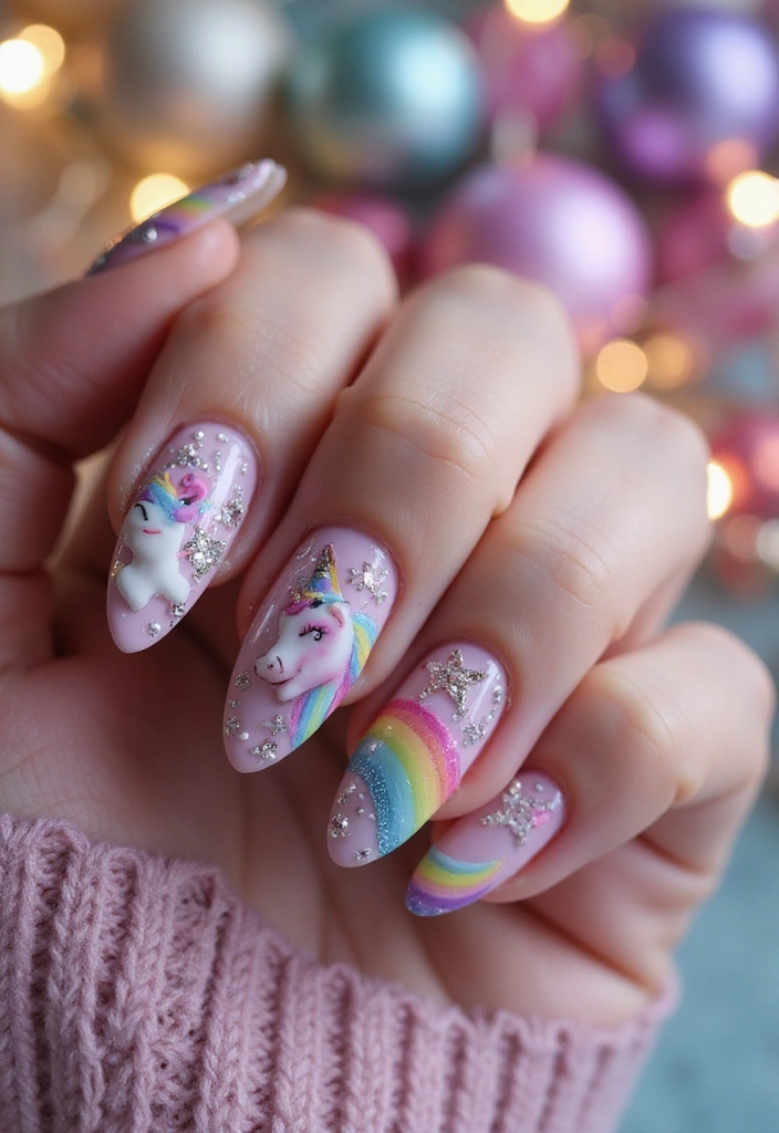 29 Festive Holiday Jewels: Nail Art for Every Party - 25. Magical Unicorn