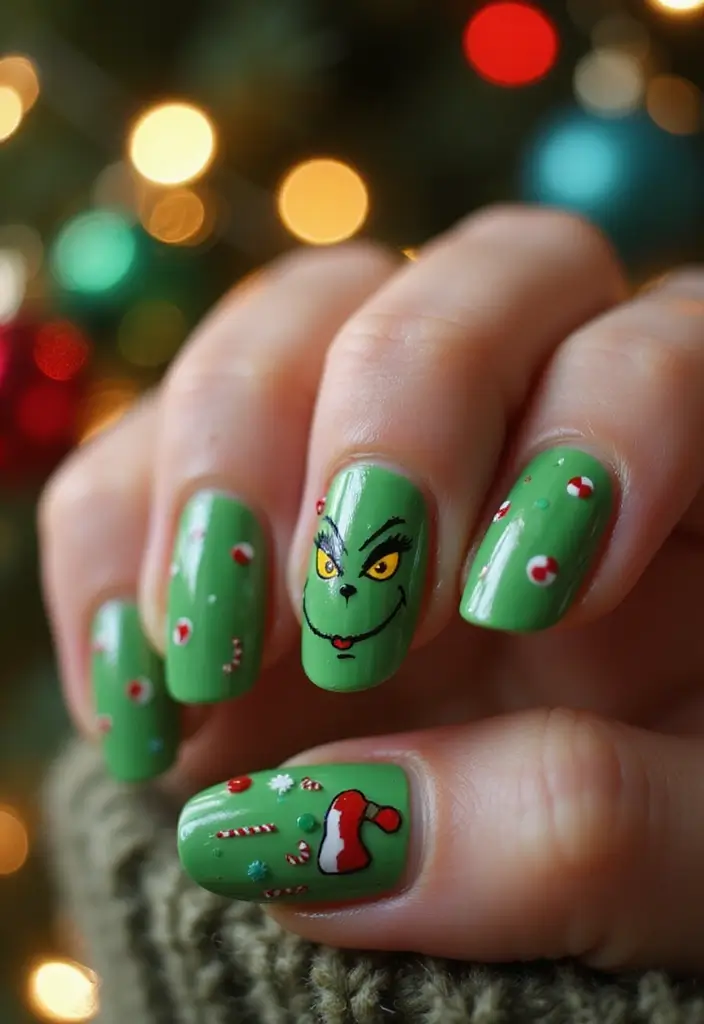 29 Festive Holiday Jewels: Nail Art for Every Party - 27. Grinch-Inspired