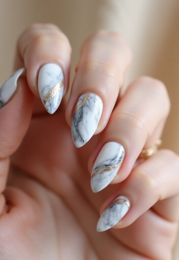 29 Pointed Cat-Eye Manicures for Bold Style - 10. Marble Effect