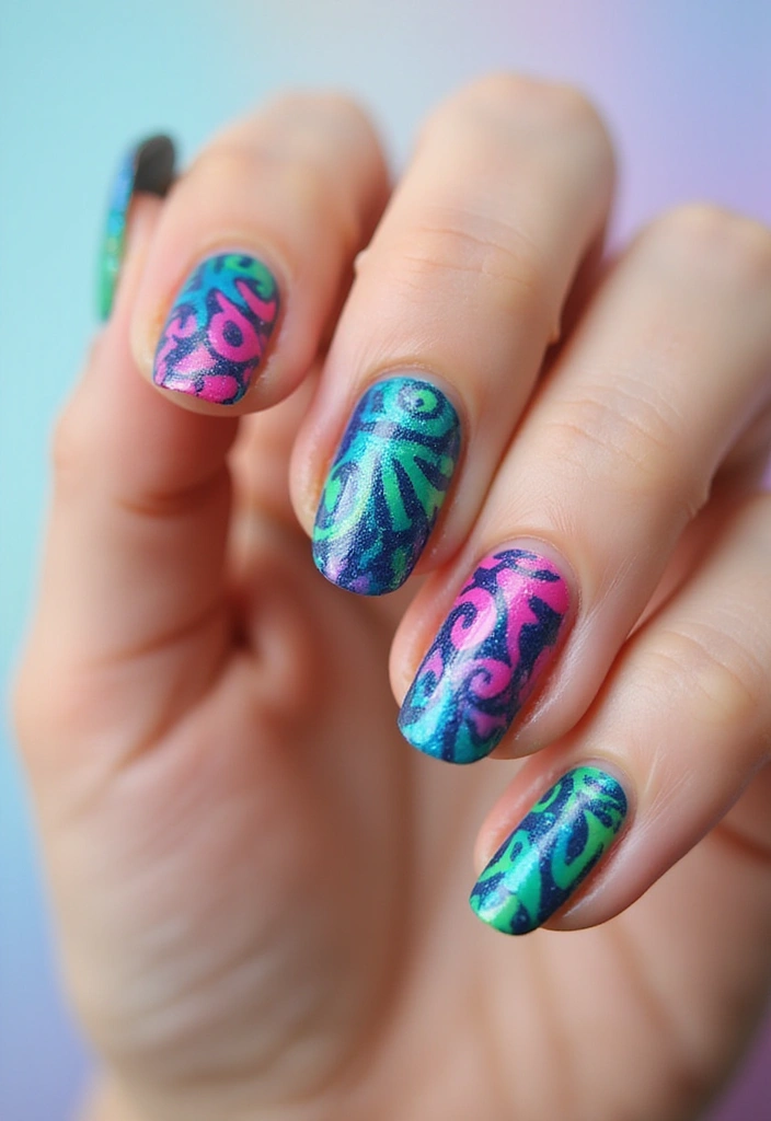 29 Pointed Cat-Eye Manicures for Bold Style - 14. Psychedelic Patterns
