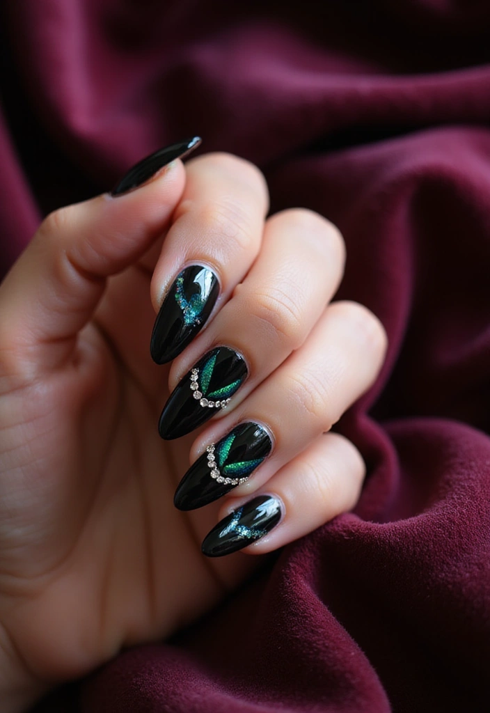 29 Pointed Cat-Eye Manicures for Bold Style - 17. Crystal Accents