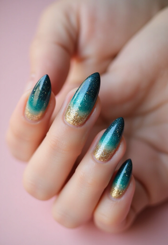 29 Pointed Cat-Eye Manicures for Bold Style - 2. Glitter Ombre Delight