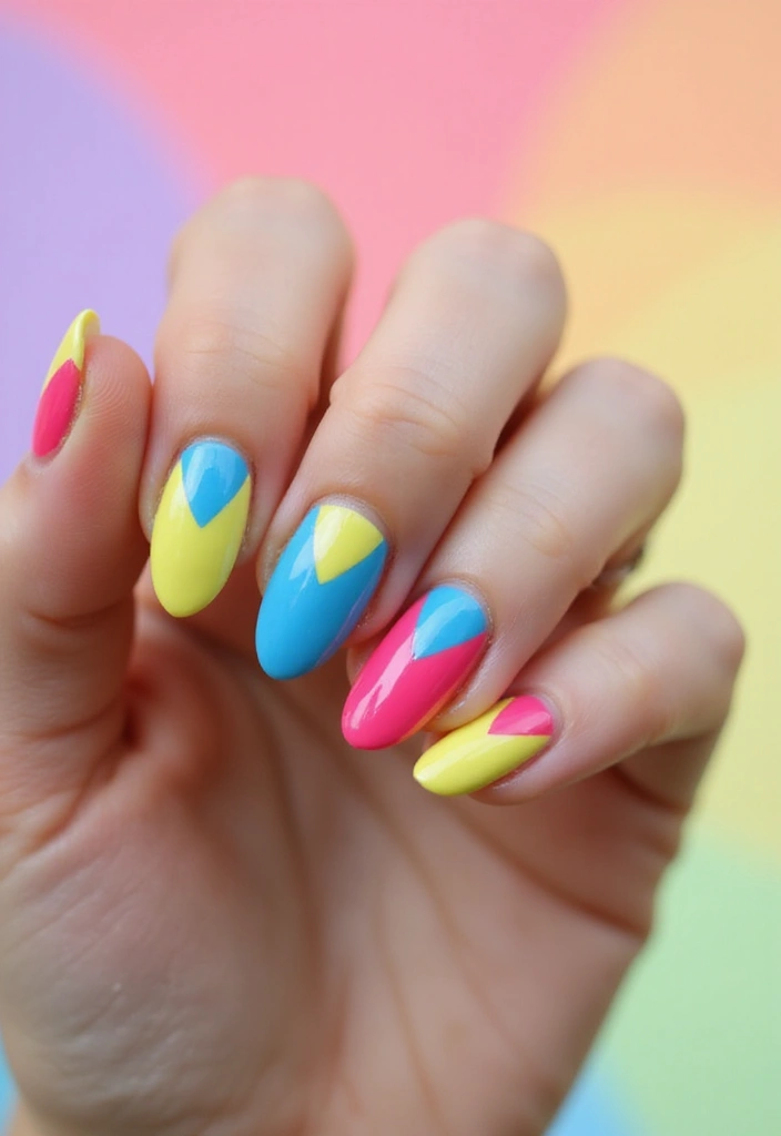 29 Pointed Cat-Eye Manicures for Bold Style - 23. Color Blocked