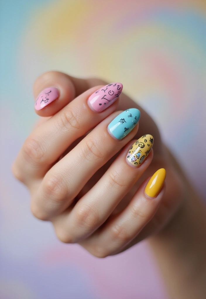 29 Pointed Cat-Eye Manicures for Bold Style - 24. Artistic Doodles