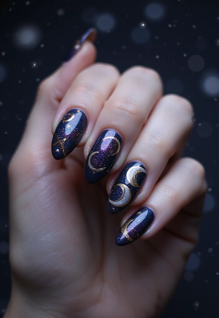 29 Pointed Cat-Eye Manicures for Bold Style - 28. Lunar Phases
