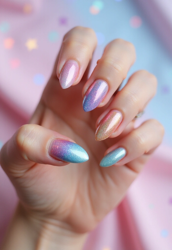 29 Pointed Cat-Eye Manicures for Bold Style - 9. Rainbow Delight