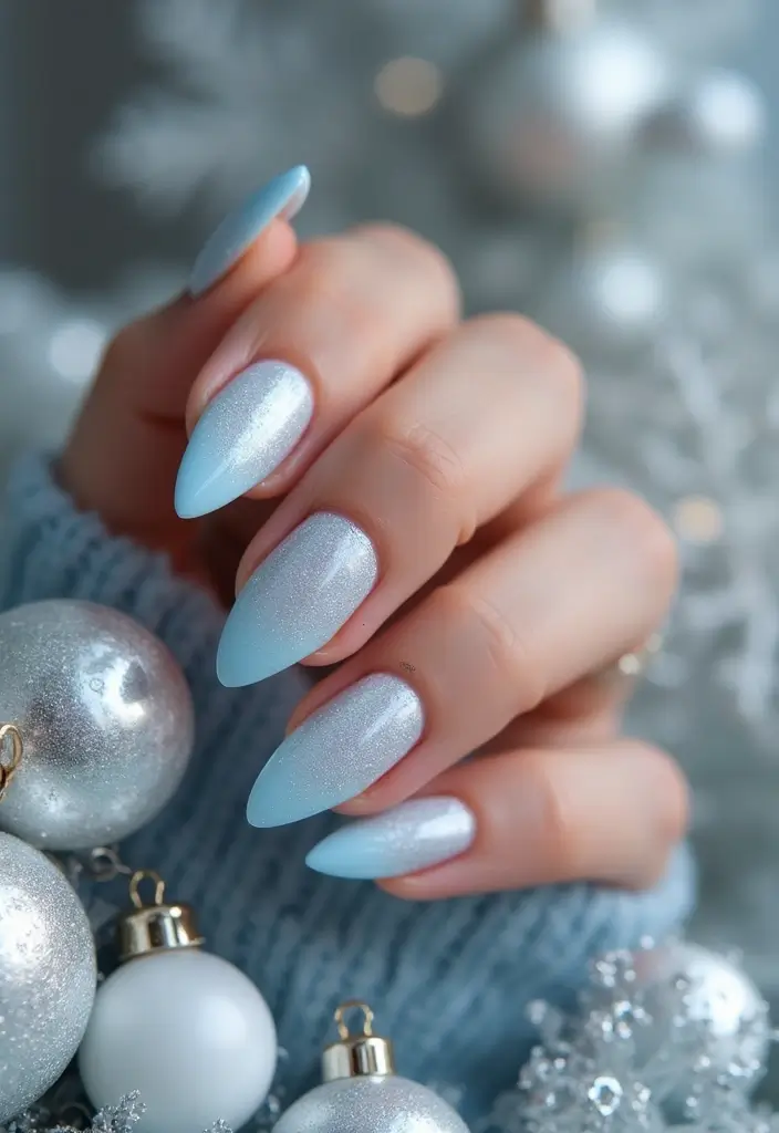 29 Winter Wonderland French Tips to Pin Now - 11. Shimmery Ice Blue French Tips