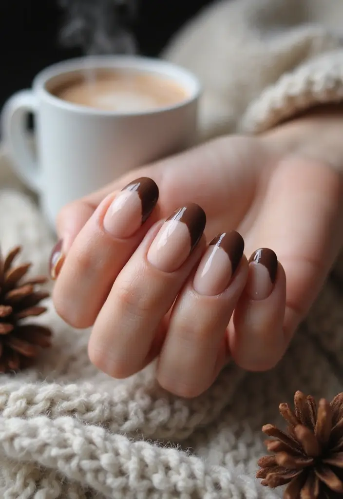 29 Winter Wonderland French Tips to Pin Now - 12. Warm Cocoa French Tips