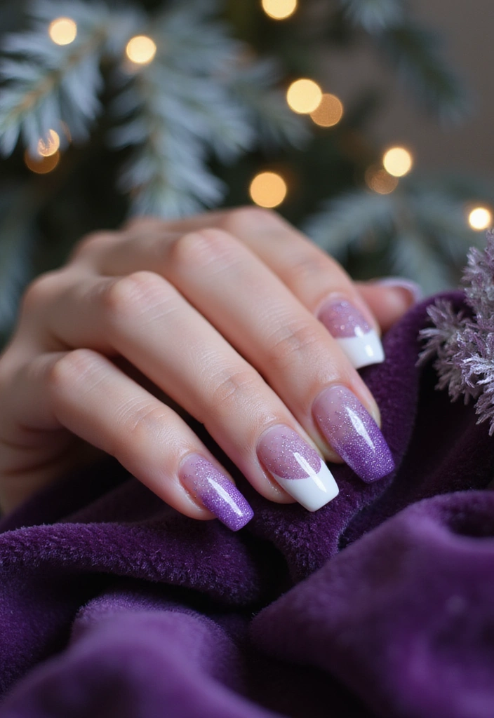 29 Winter Wonderland French Tips to Pin Now - 15. Purple Sparkle French Tips