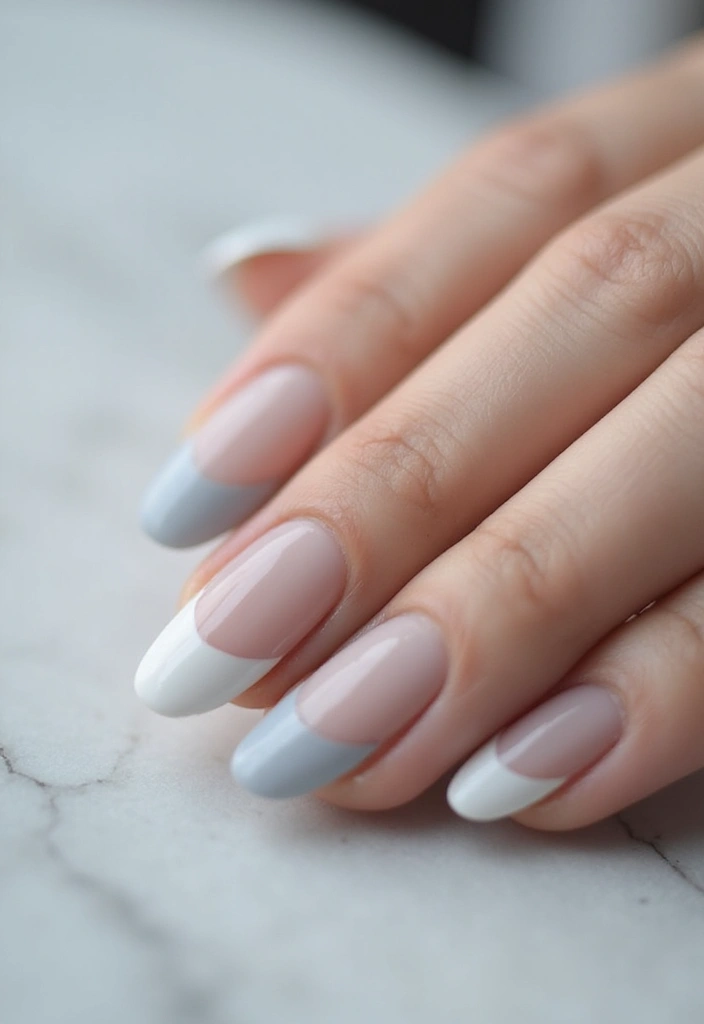 29 Winter Wonderland French Tips to Pin Now - 17. Soft Gray and White Tips