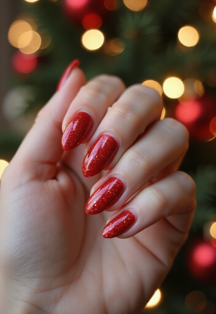 29 Winter Wonderland French Tips to Pin Now - 19. Sparkly Red French Tips