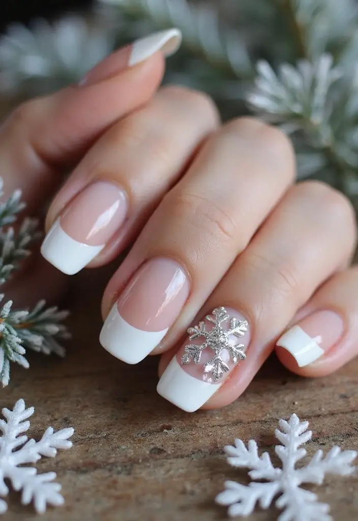 29 Winter Wonderland French Tips to Pin Now - 2. Snowflake Accent French Tips