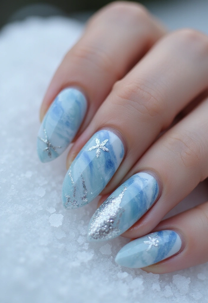 29 Winter Wonderland French Tips to Pin Now - 22. Winter Wonderland Marble Tips