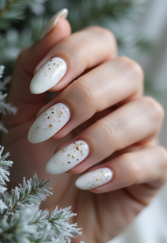 29 Winter Wonderland French Tips to Pin Now - 23. Classic White with Gold Flakes