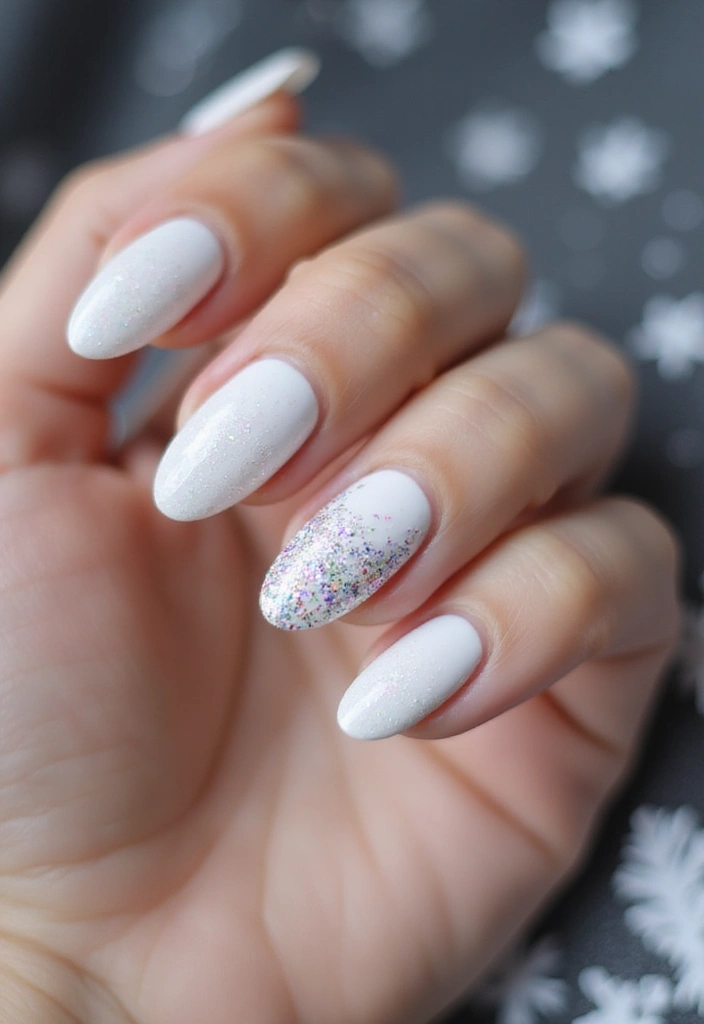 29 Winter Wonderland French Tips to Pin Now - 25. Snowy Glitter Tip