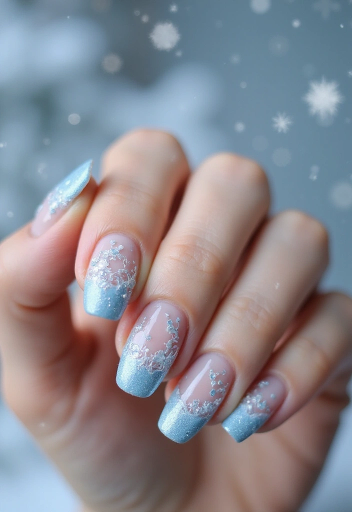 29 Winter Wonderland French Tips to Pin Now - 27. Frosty Lines and Swirls