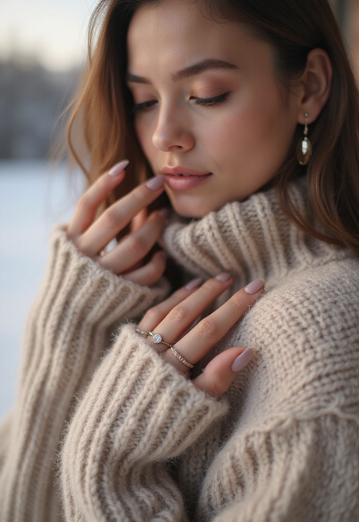 29 Winter Wonderland French Tips to Pin Now - 28. Cozy Knitted Sweater Tips