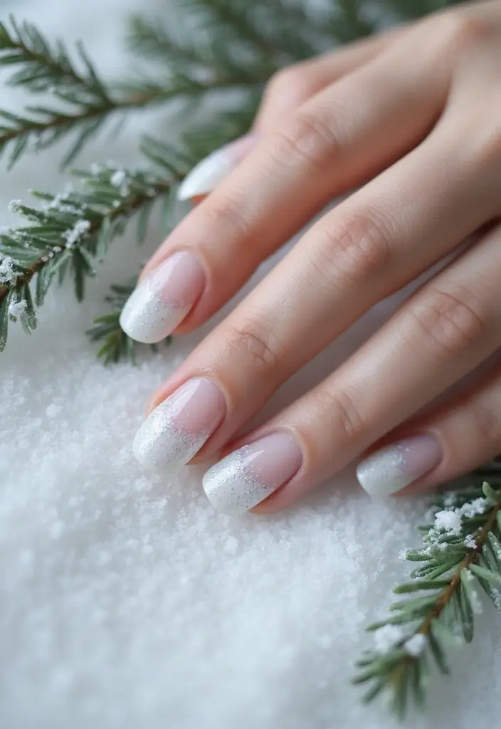29 Winter Wonderland French Tips to Pin Now - 3. Frosted Glitter French Tips