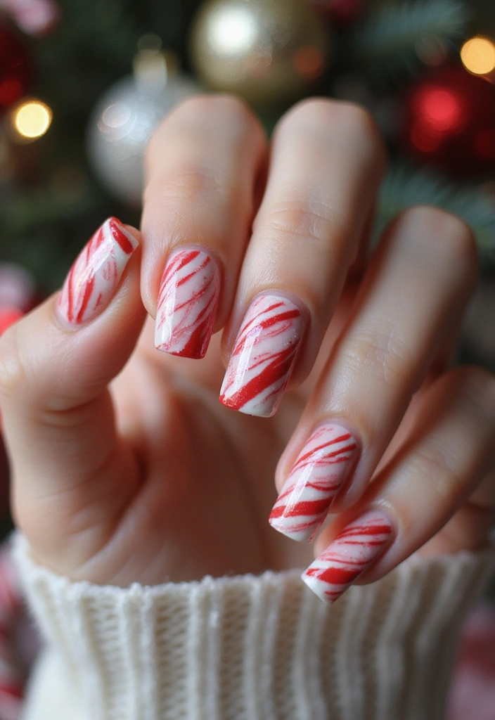 29 Winter Wonderland French Tips to Pin Now - 4. Red and White Candy Cane French Tips