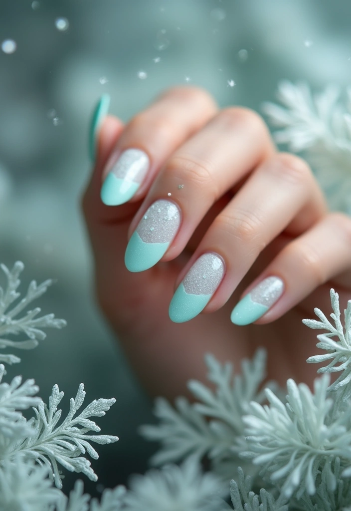 29 Winter Wonderland French Tips to Pin Now - 6. Cool Mint Frost French Tips