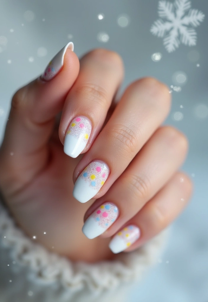 29 Winter Wonderland French Tips to Pin Now - 8. Frosty White with Dotted Tips
