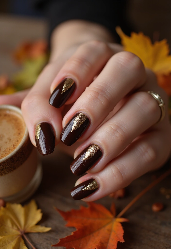 30 Delicious Chocolate Latte Nails for Autumn - 13. Chocolate Latte Foil Art