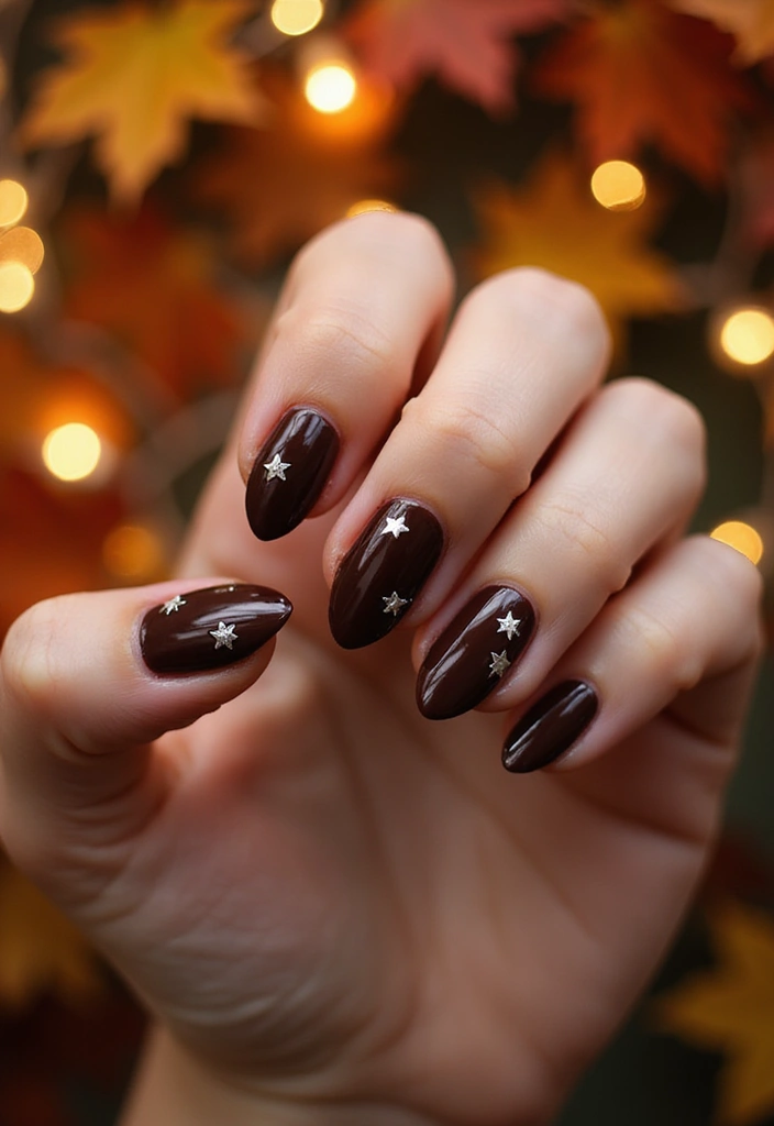 30 Delicious Chocolate Latte Nails for Autumn - 14. Chocolate Latte with Stars