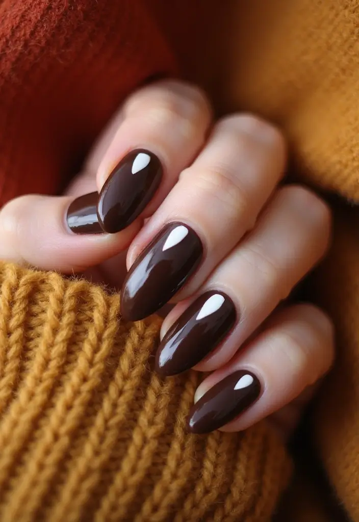30 Delicious Chocolate Latte Nails for Autumn - 16. Chocolate Latte with White Tips