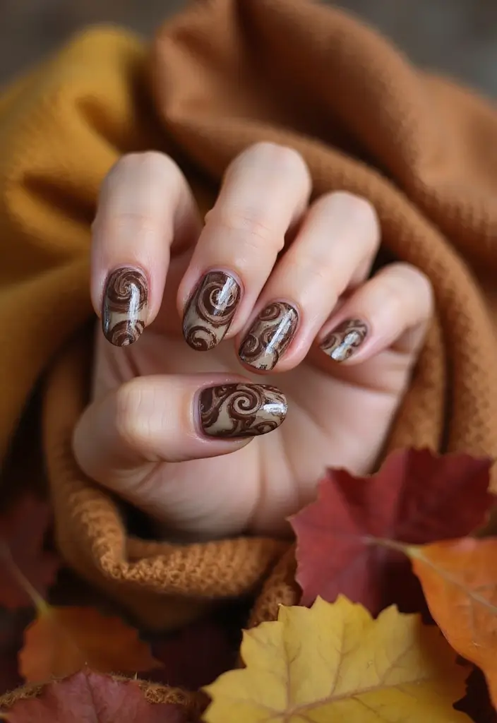 30 Delicious Chocolate Latte Nails for Autumn - 2. Mocha Swirl