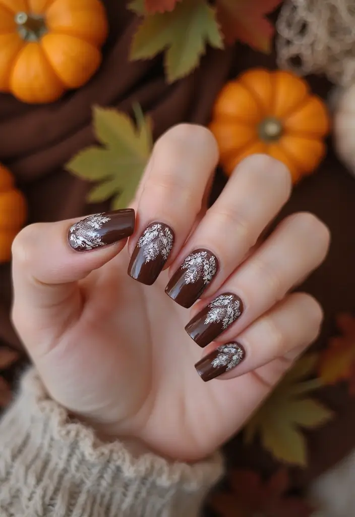 30 Delicious Chocolate Latte Nails for Autumn - 20. Chocolate Latte and Lace