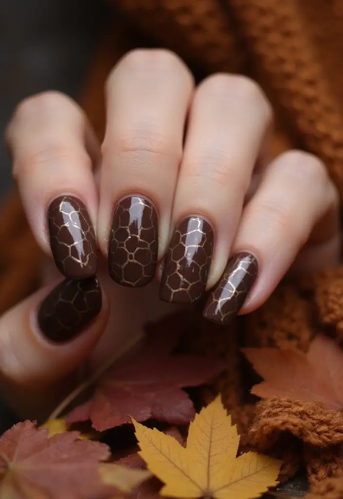 30 Delicious Chocolate Latte Nails for Autumn - 26. Chocolate Latte with Hexagons