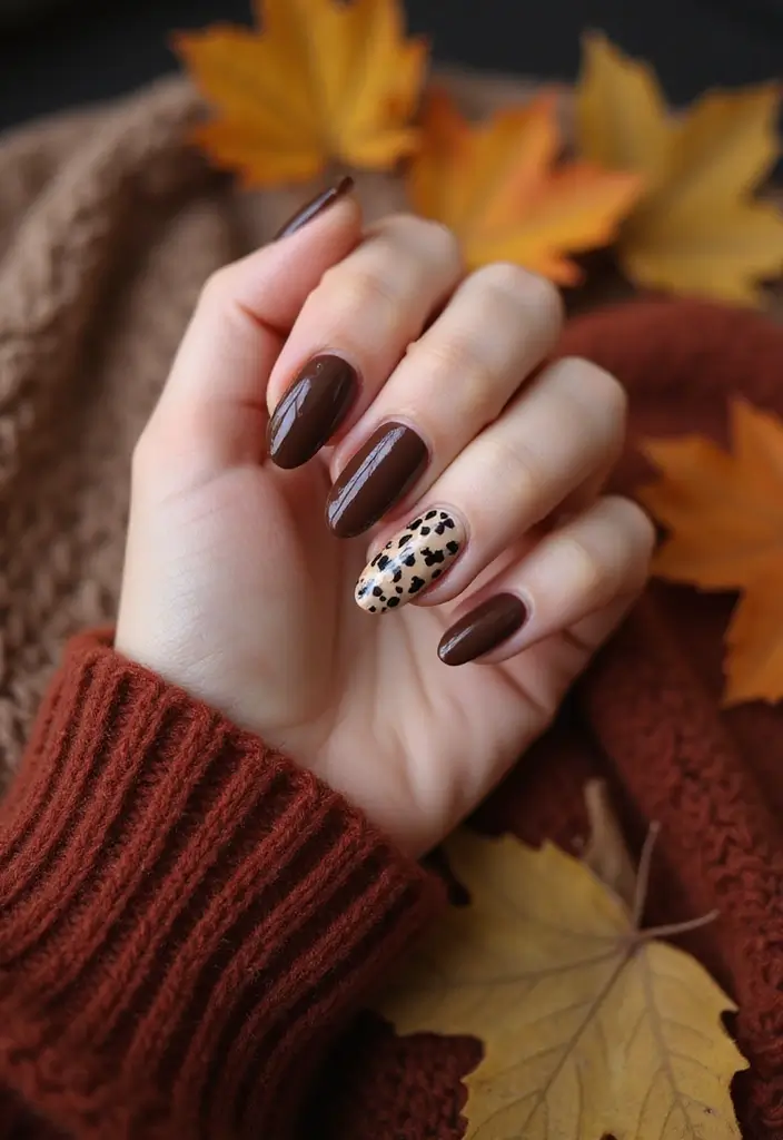 30 Delicious Chocolate Latte Nails for Autumn - 29. Chocolate Latte and Animal Print